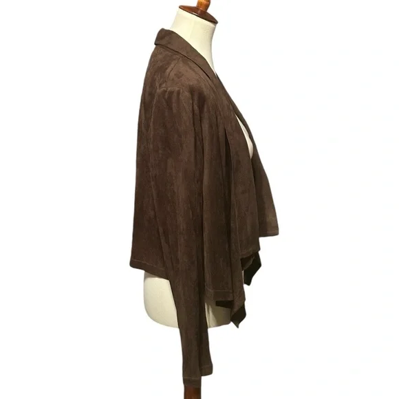 NWT Skies Are Blue Posy Faux Suede Open Drape Jacket Medium Brown - Picture 2 of 6